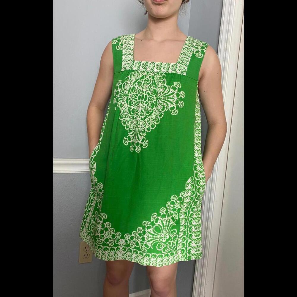 Tracy Reese Vibrant Green Bohemian A-Line Dress with Lace Print